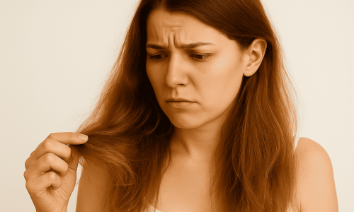 En esta imagen vemos a una mujer joven observando con preocupación las puntas de su cabello visiblemente reseco y quebradizo. Su expresión refleja frustración, típica de quienes se preguntan: ¿Cuál es el mejor tratamiento para cabellos dañados?. El cabello luce opaco, deshidratado y sin vida, lo que refuerza la urgencia de encontrar una solución efectiva. Esta escena ilustra perfectamente la necesidad de tratamientos intensivos como mascarillas nutritivas, aceites reparadores o keratina, esenciales para devolverle la salud al cabello maltratado.








 